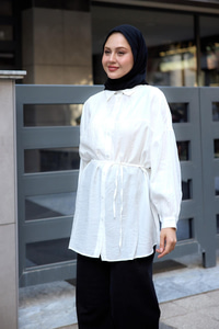 Belden Bağlamalı Gömlek Beyaz