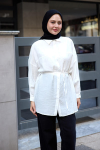 Belden Bağlamalı Gömlek Beyaz