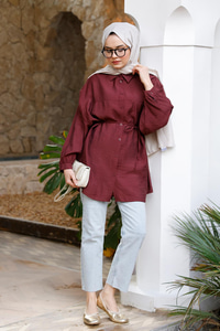 Belden Bağlamalı Gömlek  Bordo