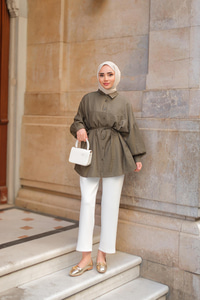 Belden Bağlamalı Gömlek Haki Yeşil