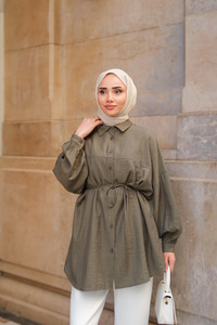 Belden Bağlamalı Gömlek Haki Yeşil