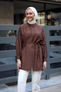 Belden Bağlamalı Gömlek Kahverengi