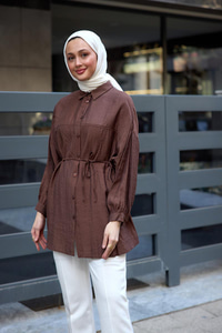 Belden Bağlamalı Gömlek Kahverengi