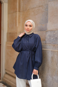 Belden Bağlamalı Gömlek Koyu Lacivert