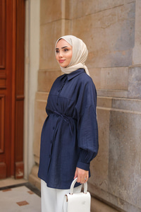 Belden Bağlamalı Gömlek Koyu Lacivert