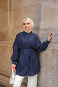 Belden Bağlamalı Gömlek Koyu Lacivert