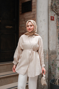 Belden Bağlamalı Gömlek Krem