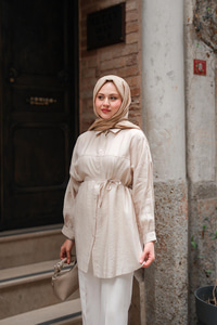 Belden Bağlamalı Gömlek Krem