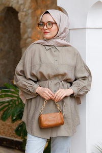 Belden Bağlamalı Gömlek  Küf Yeşil