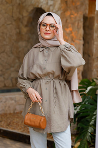 Belden Bağlamalı Gömlek  Küf Yeşil