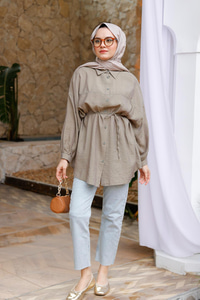 Belden Bağlamalı Gömlek  Küf Yeşil