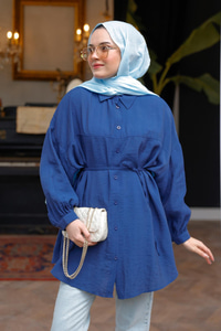 Belden Bağlamalı Gömlek  Lacivert