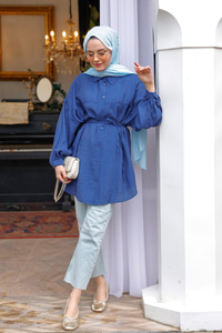 Belden Bağlamalı Gömlek  Lacivert