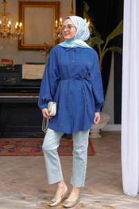 Belden Bağlamalı Gömlek  Lacivert