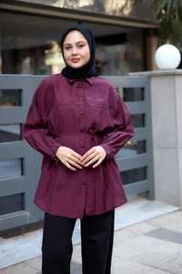 Belden Bağlamalı Gömlek Mürdüm