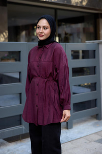 Belden Bağlamalı Gömlek Mürdüm