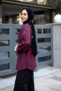 Belden Bağlamalı Gömlek Mürdüm