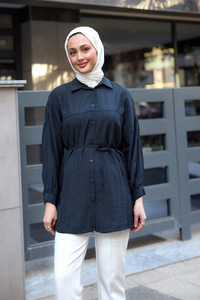 Belden Bağlamalı Gömlek Siyah