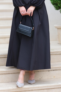 Belden Bağlamalı Pileli Etek Siyah