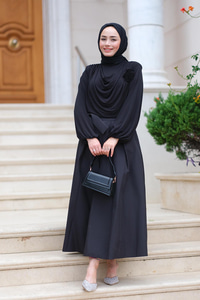 Belden Bağlamalı Pileli Etek Siyah