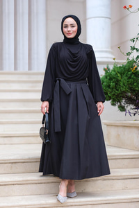 Belden Bağlamalı Pileli Etek Siyah