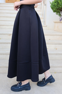 Belden Pileli Scuba Etek Siyah