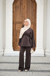 Beli Ayarlanabilir Büzgü Detay Takım Kahverengi