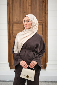 Beli Ayarlanabilir Büzgü Detay Takım Kahverengi