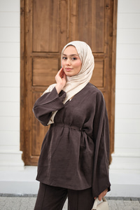 Beli Ayarlanabilir Büzgü Detay Takım Kahverengi