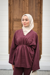 Beli Ayarlanabilir Büzgü Detay Takım Mürdüm