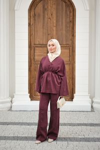 Beli Ayarlanabilir Büzgü Detay Takım Mürdüm