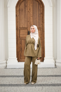 Beli Ayarlanabilir Büzgü Detay Takım Yağ Yeşil