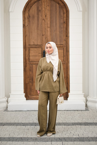 Beli Ayarlanabilir Büzgü Detay Takım Yağ Yeşil