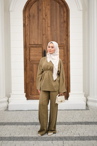 Beli Ayarlanabilir Büzgü Detay Takım Yağ Yeşil