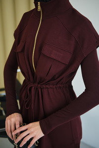 Beli Ayarlanabilir Gold Fermuar Detay Yelekli Takım Bordo