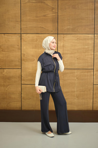 Beli Ayarlanabilir Gold Fermuar Detay Yelekli Takım Füme