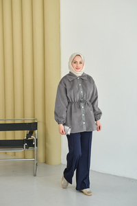 Beli Ayarlanabilir Gömlek Yaka Angora Ceket Gri