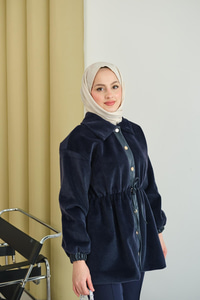 Beli Ayarlanabilir Gömlek Yaka Angora Ceket Lacivert