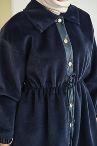 Beli Ayarlanabilir Gömlek Yaka Angora Ceket Lacivert