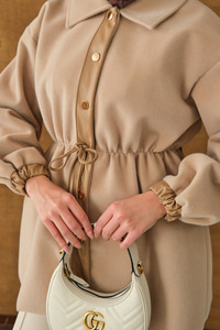 Beli Ayarlanabilir Gömlek Yaka Angora Ceket Vizon