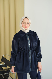 Beli Ayarlanabilir Gömlek Yaka Angora Ceket Lacivert