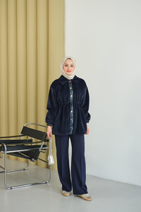 Beli Ayarlanabilir Gömlek Yaka Angora Ceket Lacivert