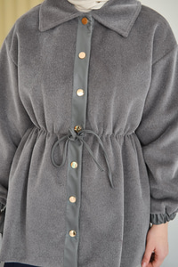 Beli Ayarlanabilir Gömlek Yaka Angora Ceket Gri