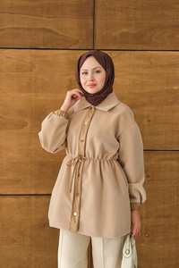 Beli Ayarlanabilir Gömlek Yaka Angora Ceket Vizon