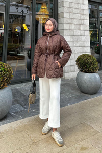 Beli Ayarlanabilir Kapitone Mont Kahverengi