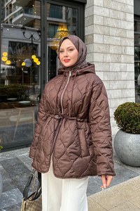 Beli Ayarlanabilir Kapitone Mont Kahverengi