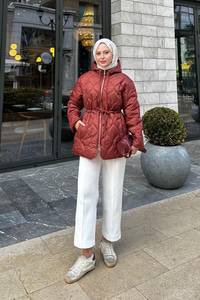 Beli Ayarlanabilir Kapitone Mont Kiremit