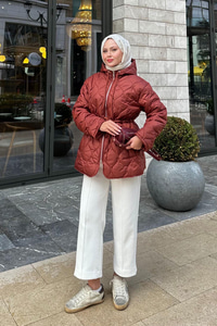 Beli Ayarlanabilir Kapitone Mont Kiremit