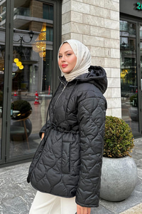 Beli Ayarlanabilir Kapitone Mont Siyah