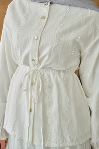 Beli Ayarlanabilir Nakış Detaylı Takım Beyaz